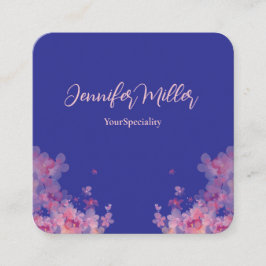 Elegante waterverf bloemenpastel marineblauw vierkante visitekaartje