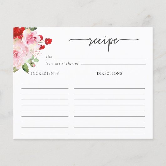 Elegante Waterverf bloemenrecept Kaart (Voorkant)