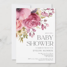 Elegante Waterverf Bloemenroze Baby shower