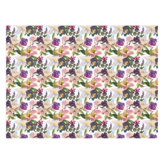 Elegante Waterverf Bloemenroze Paarse wit groen Tafelkleed (Voorkant (Horizontaal))