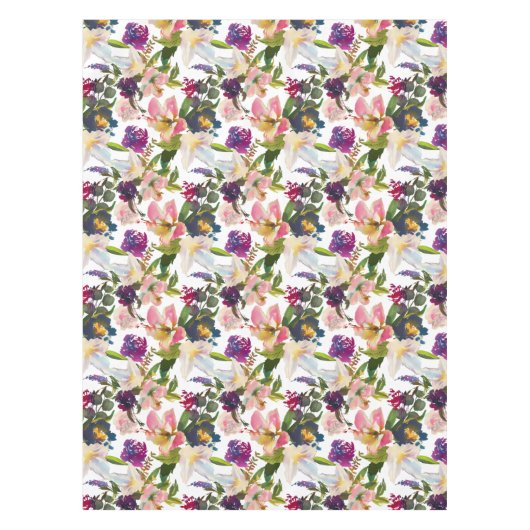 Elegante Waterverf Bloemenroze Paarse wit groen Tafelkleed (Voorkant)