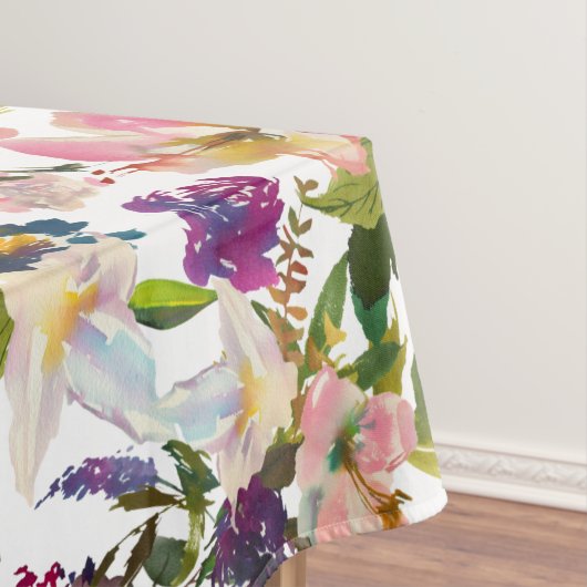Elegante Waterverf Bloemenroze Paarse wit groen Tafelkleed (Voorbeeld)