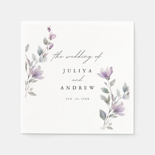 Elegante waterverf bloemenscript bruiloft servet (Voorkant)