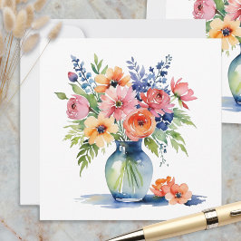Elegante waterverf bloemenset met blanco notitieka notitiekaartje