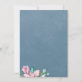 Elegante waterverf bloemenstoffige blauwe bruiloft kaart (Achterkant)