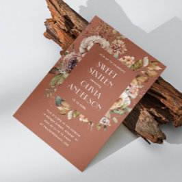 Elegante waterverf bloementerracotta Sweet 16 Kaart