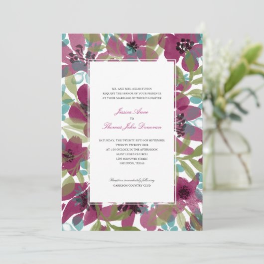 Elegante Waterverf bloementuin | Bruiloft Kaart (Staand voorkant)