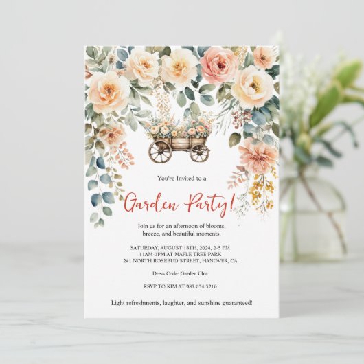 Elegante waterverf bloementuin feestuitnodiging kaart (Staand voorkant)