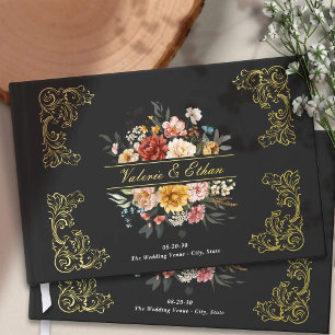 Elegante Waterverf Bloementuin Trouwgoud Gastenboek