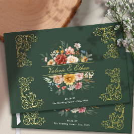 Elegante Waterverf Bloementuin Trouwgoud Gastenboek