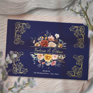 Elegante Waterverf Bloementuin Trouwgoud Gastenboek