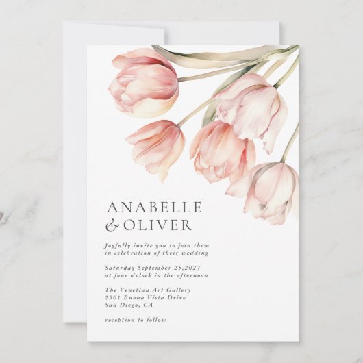 Elegante Waterverf bloementulp bruiloft Kaart (Voorkant)