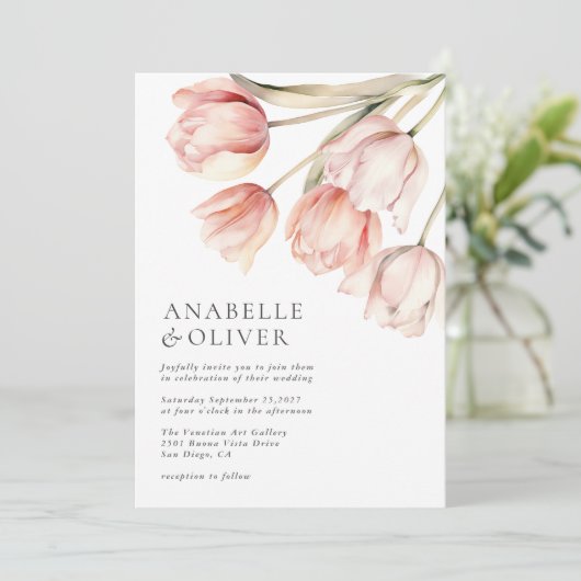 Elegante Waterverf bloementulp bruiloft Kaart (Staand voorkant)