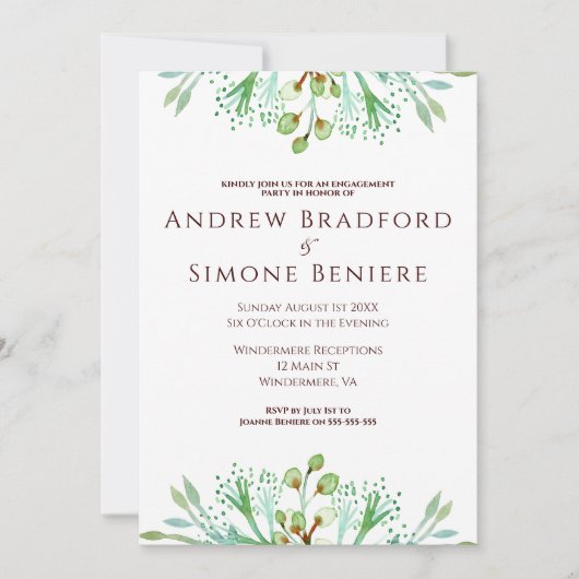 Elegante waterverf bloemenverlovingsfeest kaart (Voorkant)