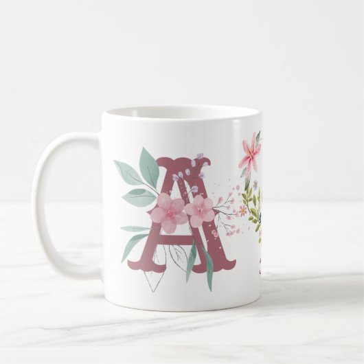 Elegante Waterverf Bloemenvlinder Monogram A Koffiemok (Links)