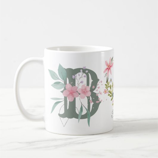 Elegante Waterverf Bloemenvlinder Monogram B Koffiemok (Links)