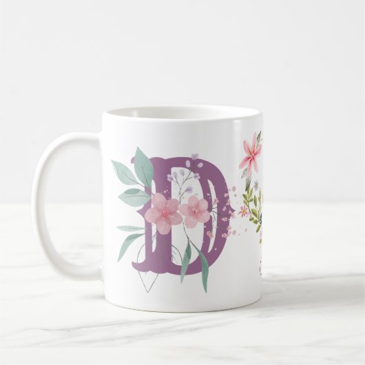 Elegante Waterverf Bloemenvlinder Monogram D Koffiemok (Links)