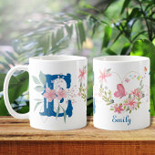 Elegante Waterverf Bloemenvlinder Monogram E Koffiemok