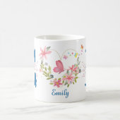 Elegante Waterverf Bloemenvlinder Monogram E Koffiemok (Center)