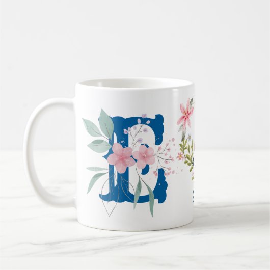 Elegante Waterverf Bloemenvlinder Monogram E Koffiemok (Links)