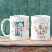 Elegante Waterverf Bloemenvlinder Monogram F Koffiemok