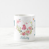 Elegante Waterverf Bloemenvlinder Monogram F Koffiemok (Center)