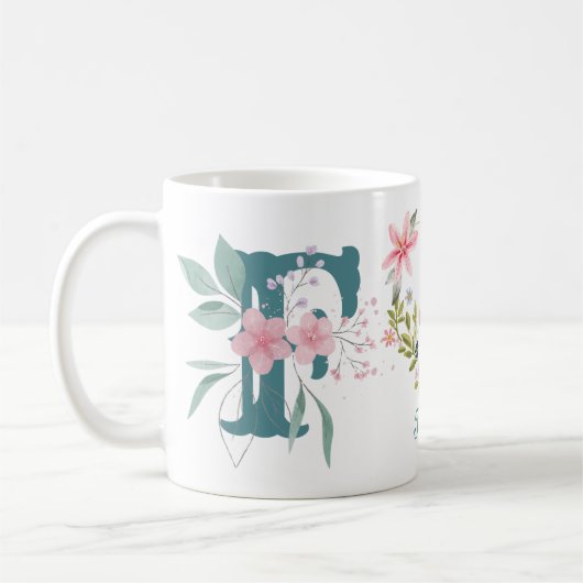 Elegante Waterverf Bloemenvlinder Monogram F Koffiemok (Links)