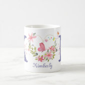 Elegante Waterverf Bloemenvlinder Monogram K Koffiemok (Center)