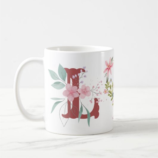 Elegante Waterverf Bloemenvlinder Monogram L Koffiemok (Links)