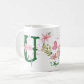 Elegante Waterverf Bloemenvlinder Monogram U Koffiemok (Voorkant links)