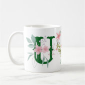 Elegante Waterverf Bloemenvlinder Monogram U Koffiemok (Links)