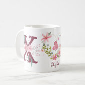 Elegante Waterverf Bloemenvlinder Monogram X Koffiemok (Voorkant links)