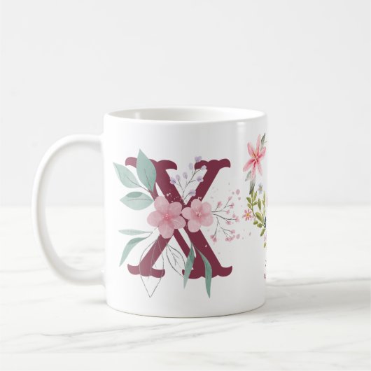 Elegante Waterverf Bloemenvlinder Monogram X Koffiemok (Links)