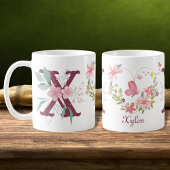 Elegante Waterverf Bloemenvlinder Monogram X Koffiemok