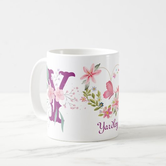 Elegante Waterverf Bloemenvlinder Monogram Y Koffiemok (Voorkant links)