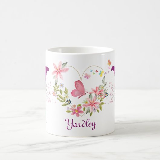 Elegante Waterverf Bloemenvlinder Monogram Y Koffiemok (Center)