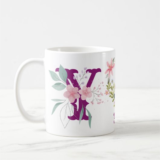 Elegante Waterverf Bloemenvlinder Monogram Y Koffiemok (Links)