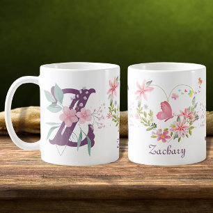 Elegante Waterverf Bloemenvlinder Monogram Z Koffiemok