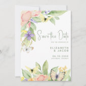 Elegante Waterverf bloemenvlinderbloementuin Save The Date (Voorkant)