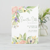Elegante Waterverf bloemenvlinderbloementuin Save The Date (Staand voorkant)