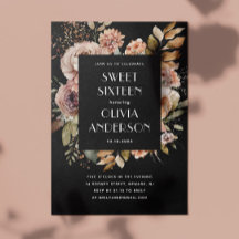 Elegante waterverf bloemenzwart Sweet 16 zestien