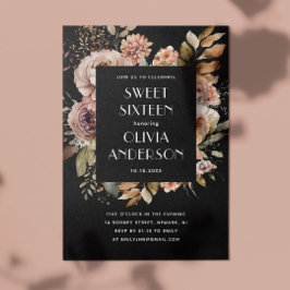 Elegante waterverf bloemenzwart Sweet 16 zestien Kaart