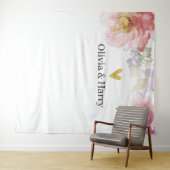 Elegante waterverf bloemhart trouwachtergrond wandkleed (In Situ (horizontaal))