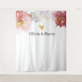 Elegante waterverf bloemhart trouwachtergrond wandkleed (Voorkant)