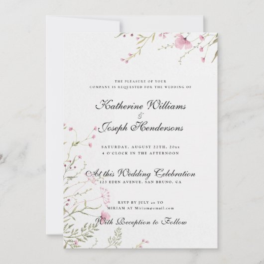 ELEGANTE WATERVERF BLOEMIG ABSTRACT RSVP & BRUILOF KAART (Voorkant)