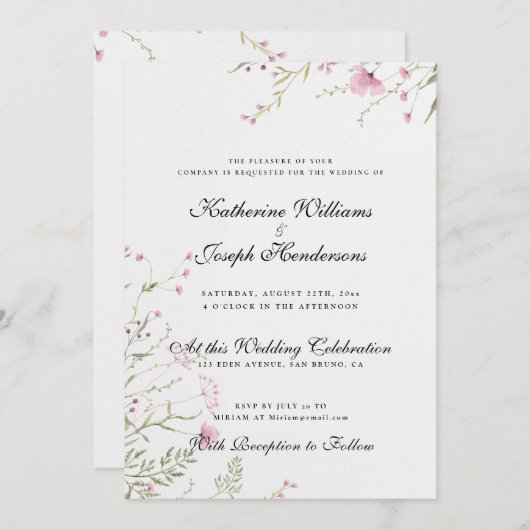 ELEGANTE WATERVERF BLOEMIG ABSTRACT RSVP & BRUILOF KAART (Voorkant / Achterkant)