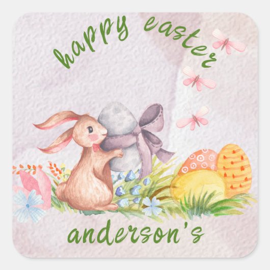 Elegante waterverf bloemig - Gelukkig Pasen  Vierkante Sticker (Voorkant)