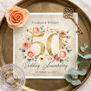 Elegante Waterverf Bloemige 50ste Huwelijksverjaar Servet