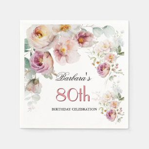 Elegante waterverf bloemige 80ste verjaardagsfeest servet