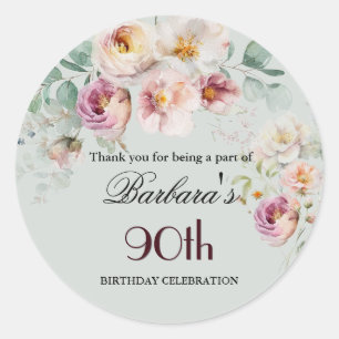 Elegante waterverf bloemige 90ste verjaardag welko ronde sticker